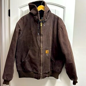 Carhartt Men’s Insulated Quilted Hooded Jacket in Chocolate Brown